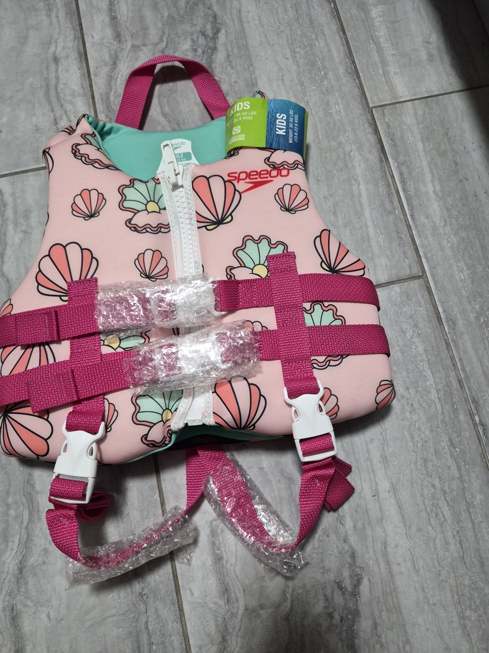 Speedo Kids Pink Shell Print Ski Vest Bright Pink Adjustable Straps 30-50 Lbs